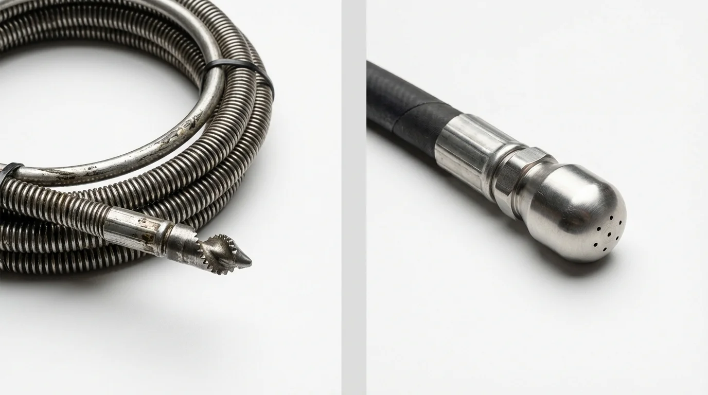 Drain snake cable and hydro jetting nozzle used for drain cleaning in Lake Hamilton, FL