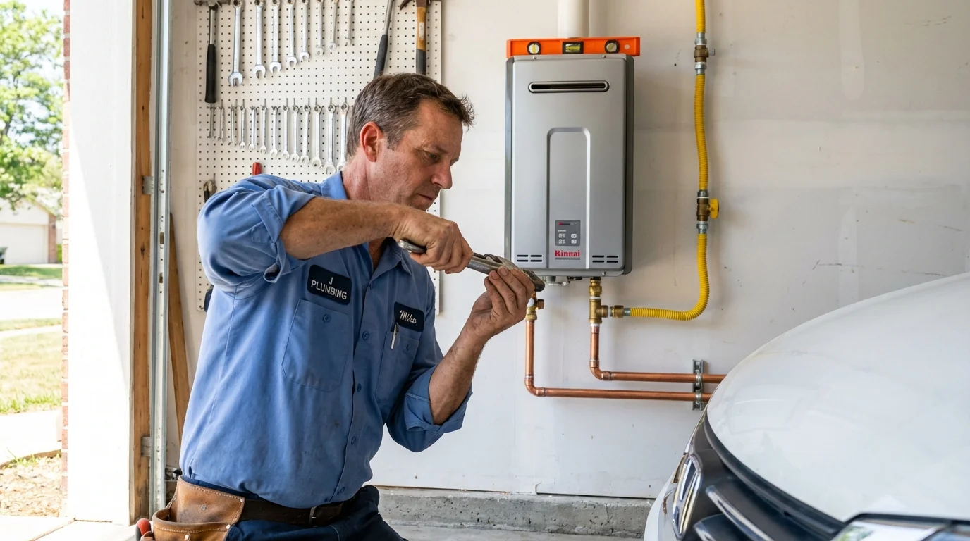 Tankless water heater installation by a Johns Plumbing LLC plumber in Lake Hamilton