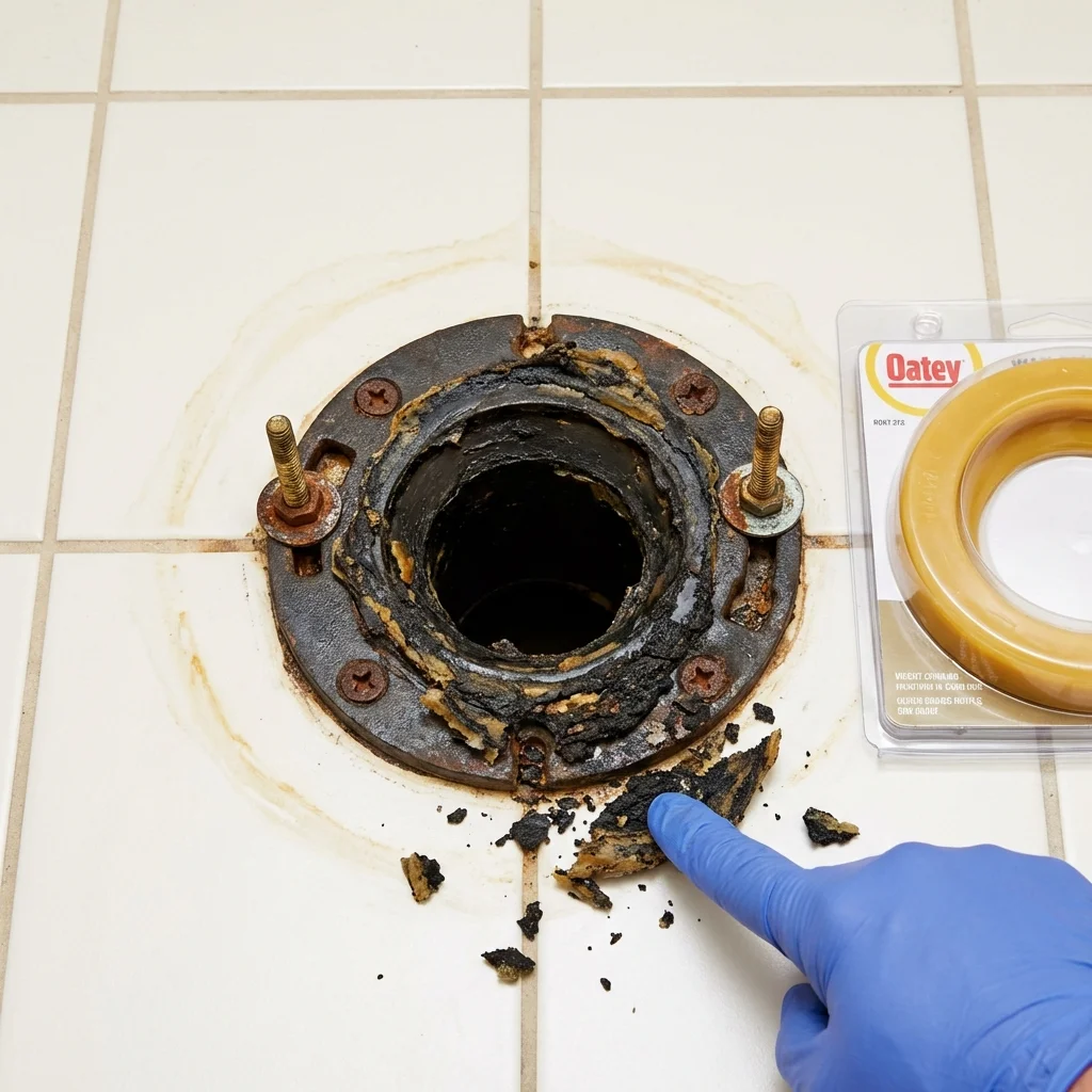 Failed wax ring showing water seepage at the base of a toilet in a Lake Hamilton, FL home