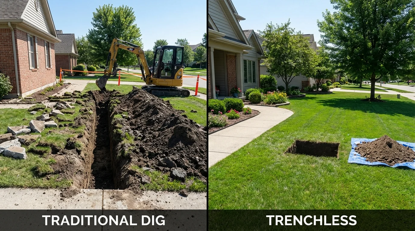 Trenchless sewer repair with minimal yard damage versus traditional excavation in Lake Hamilton, FL
